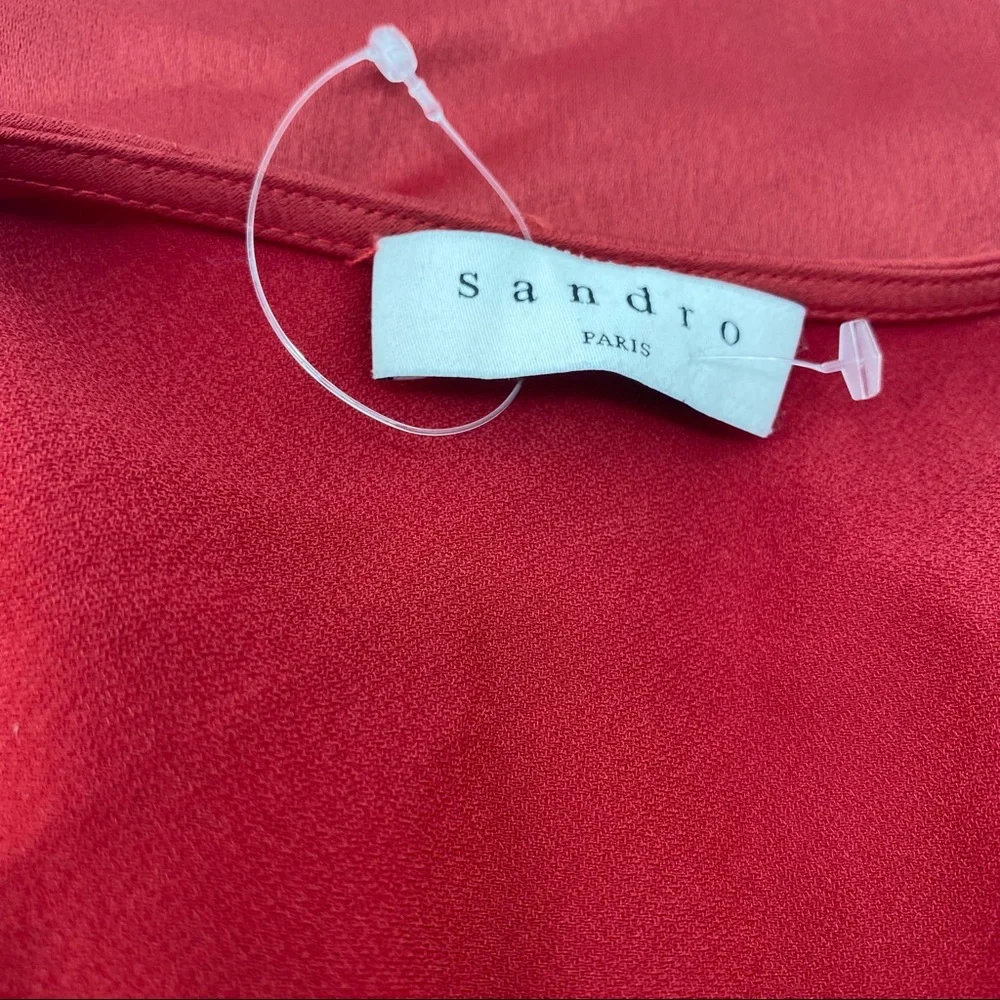 Sandro Red Leana Wrap-effect Satin-crepe Mini Dress 36 = US XS New - Picture 14 of 16